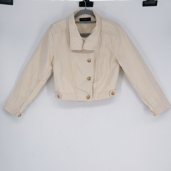 NWOT Anthro Current Air Talia ivory denim trucker jacket SIZE XS - Picture 4 of 7